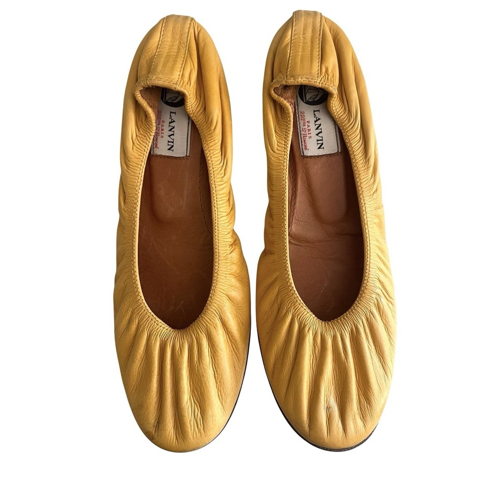 Lanvin Paris Yellow Soft Leather Ballet Flats Sz 39 Balletcore Quiet Luxury - Picture 5 of 13